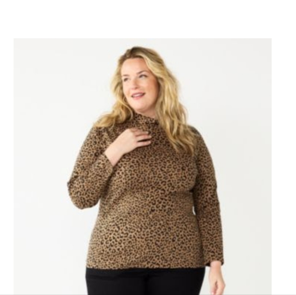 Croft & Barrow® Essential Mockneck Top, Brown Animal Print, Plus Size 5X